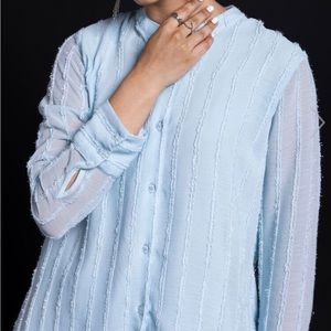 Band collar button down shirt